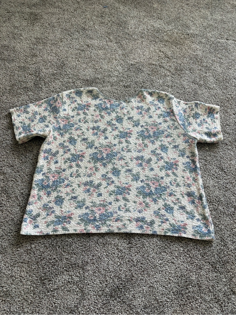 Vintage Floral Knit Sweater Tee - Cream, Blue & Pink - Picture 6 of 6